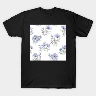 Purple roses romantic watercolor bouquets. Translucent spring flowers composition T-Shirt